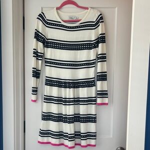 Eliza J navy blue and cream striped sweater dress small